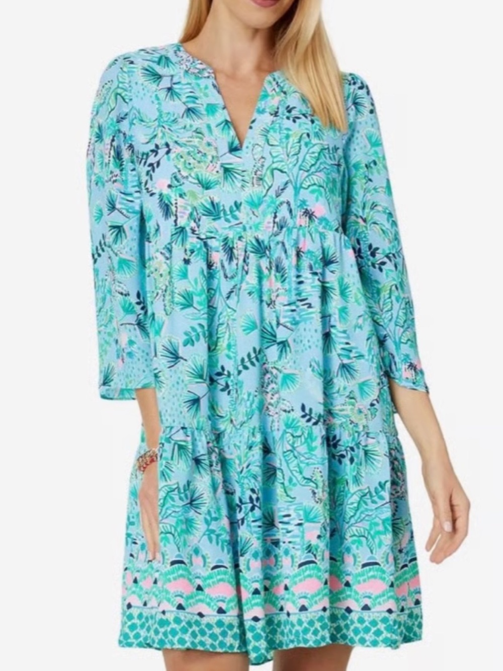 Lilly Pulitzer Aqua Tropical Floral Tiered Dress - Picture 2 of 5